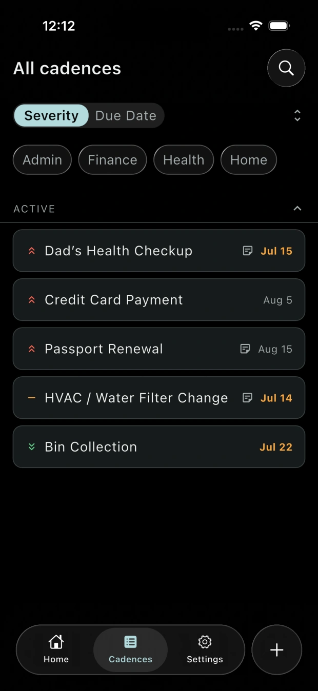 Heads-Up list showing all cadences in one place