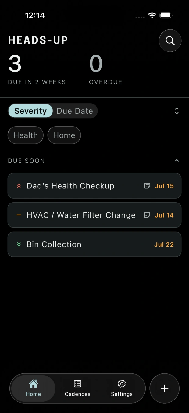 Heads-Up filtered to only what's upcoming soon